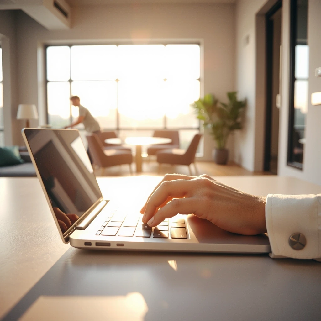 Professional typing on laptop