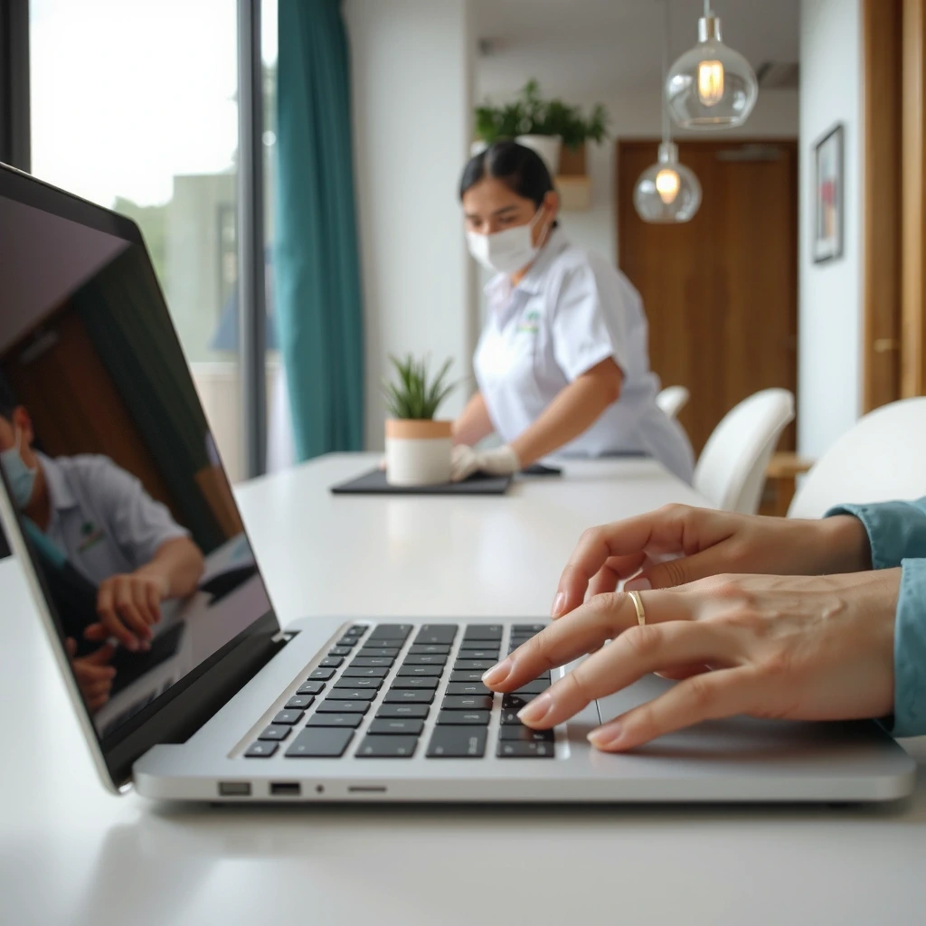 User typing on laptop